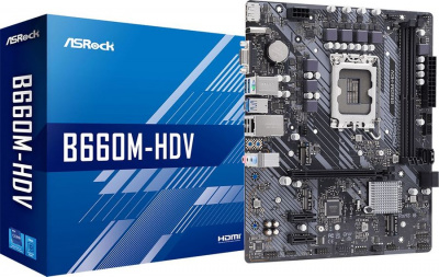 Материнская плата Asrock B660M-HDV Soc-1700 Intel B660 2xDDR4 mATX AC`97 8ch(7.1) GbLAN RAID+VGA+HDM - 7 990 руб.